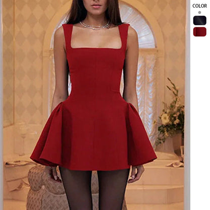 Damen Kurzkleid Schwingender Saum Großer Ausschnitt Eveloria - Eveloria