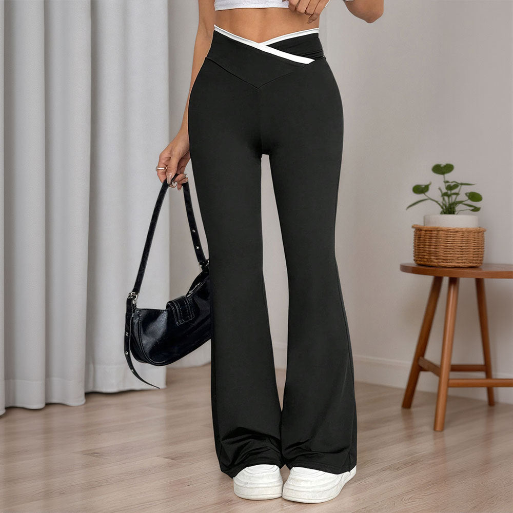 Damen Yogahose Flared mit hoher Taille und Quernaht-Details Schwarz - Eveloria