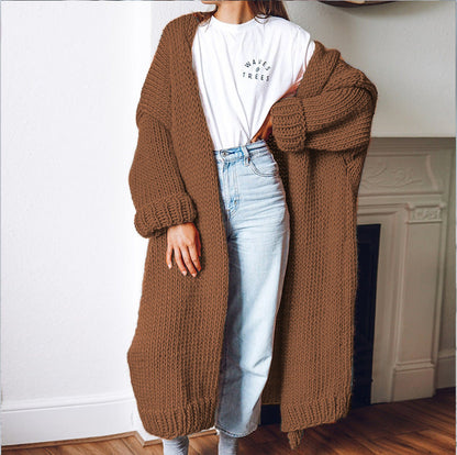 Damen Oversized Cardigan Grobstrick Komfort Taschen Beige