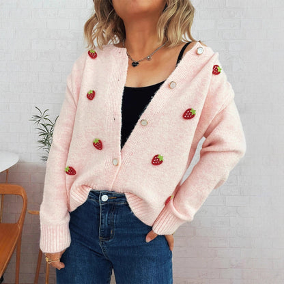 Damen Strickjacke Erdbeerdesign