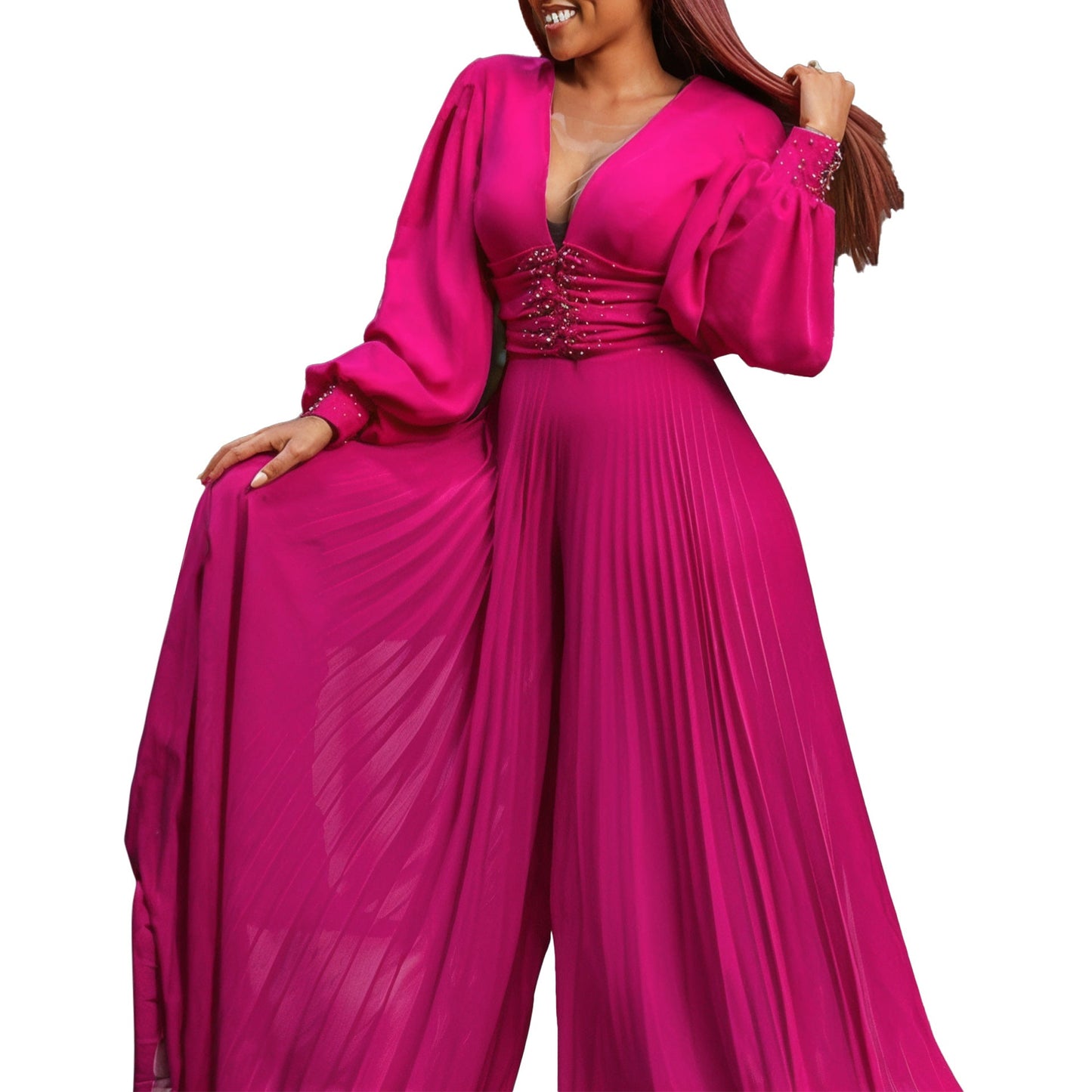Damen Jumpsuit Plissiert Glitzernd Eveloria