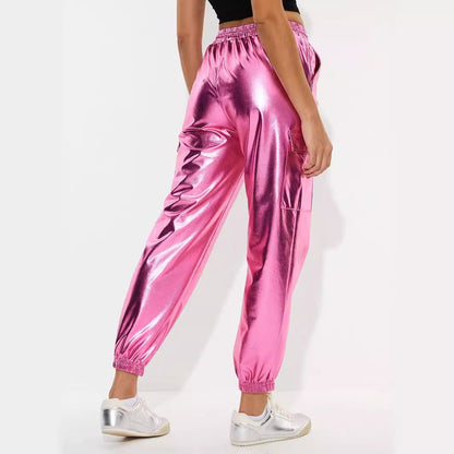 Damen Sportliche Glänzende Freizeithose Eveloria