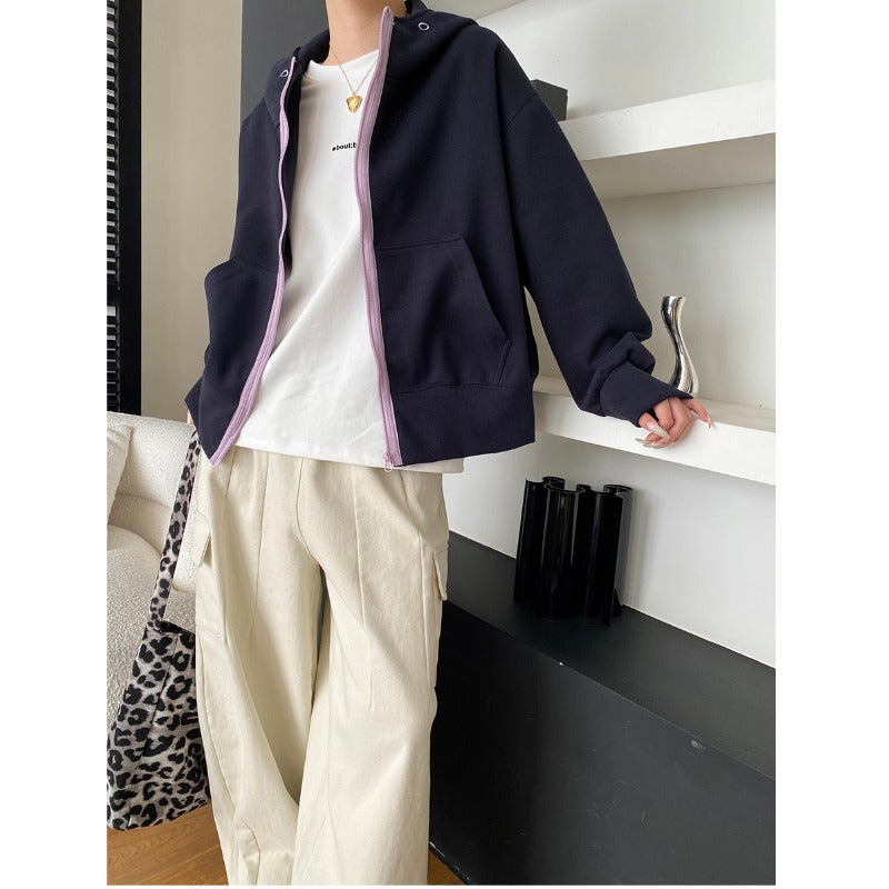 Damen Kapuzenjacke mit Kontrastreißverschluss und Taschen