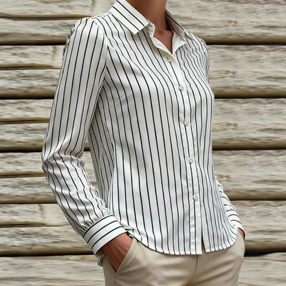 Damen Bluse Gestreift Klassischer Kragen Puffärmel