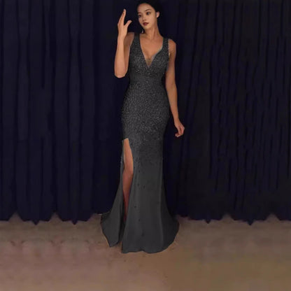 Damen Abendkleid Glitzernd Tiefes Dekolleté Eveloria