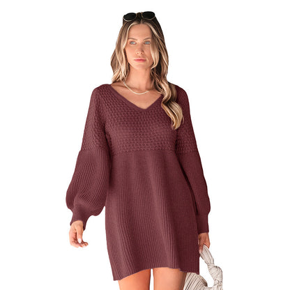 Damen Strickkleid Voluminöse Ärmel Moderner Schnitt Eveloria