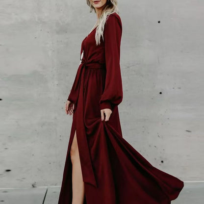 Damen Maxi-Kleid Tiefes Dekolleté Fließender Stoff Eveloria