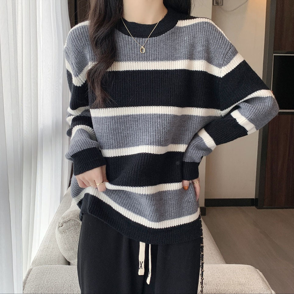 Damen Pullover Farbenfrohes Streifenmuster Eveloria