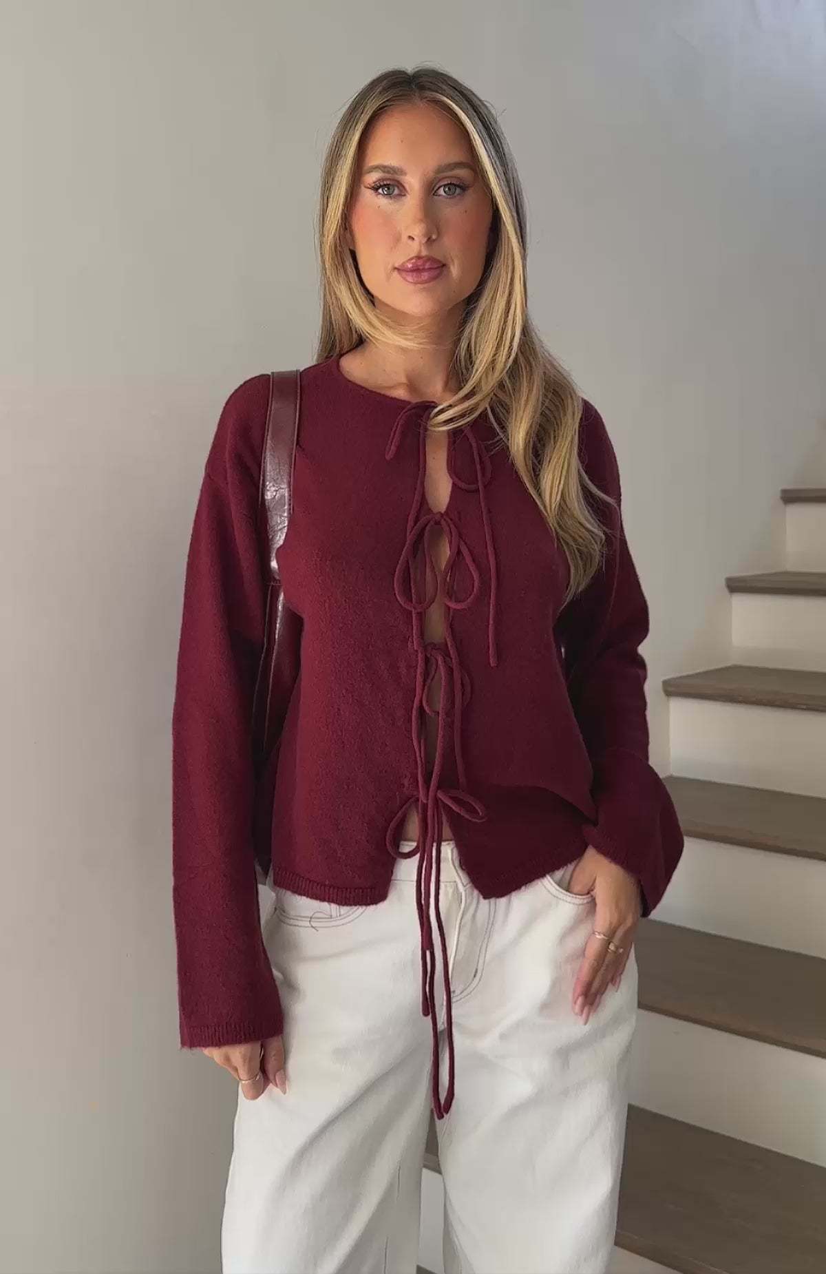 Damen Cardigan Modisch Schnüren Design Übergroße Ärmel