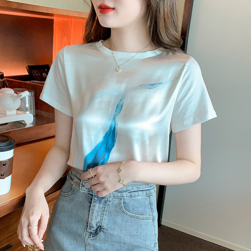 Damen T-Shirt Wasserfarben-Druck Lässiger Schnitt Eveloria