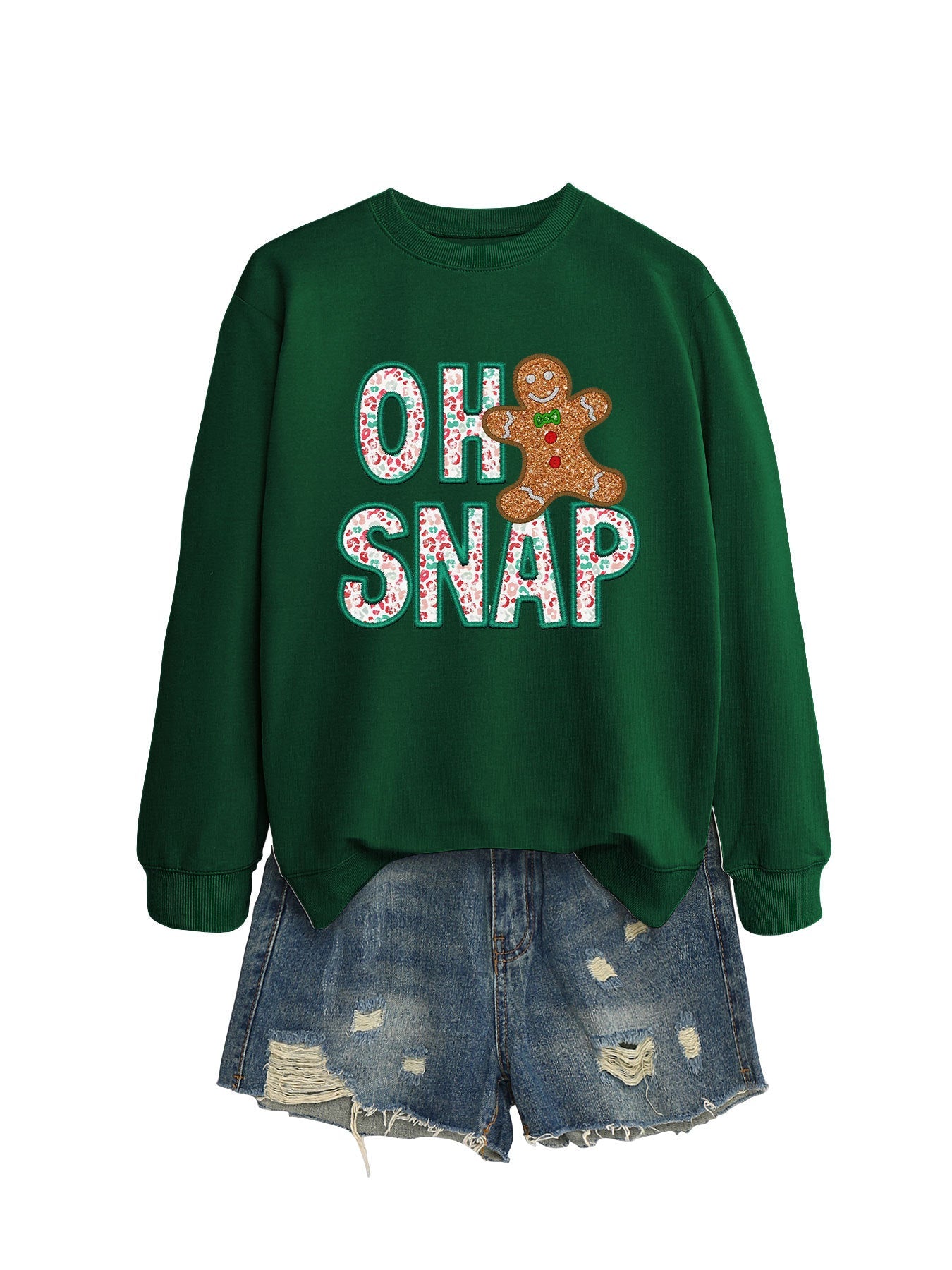 Damen Sweatshirt Lebkuchenmann Motiv Funckelnder Schriftzug Grau