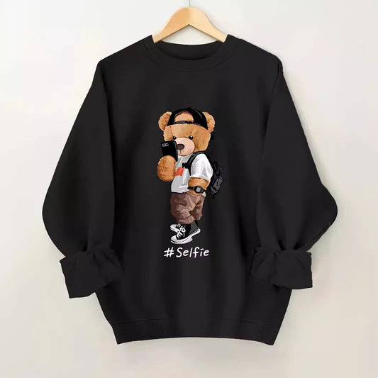 Damen Sweatshirt Bärendesign Lässig Grau Eveloria - Eveloria