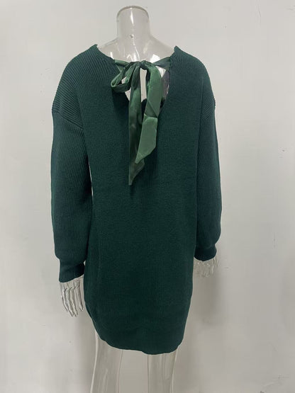 Damen Strickkleid Rückenausschnitt Schleife Eveloria