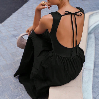 Damen Maxikleid Ärmellos Stufenrock Retro