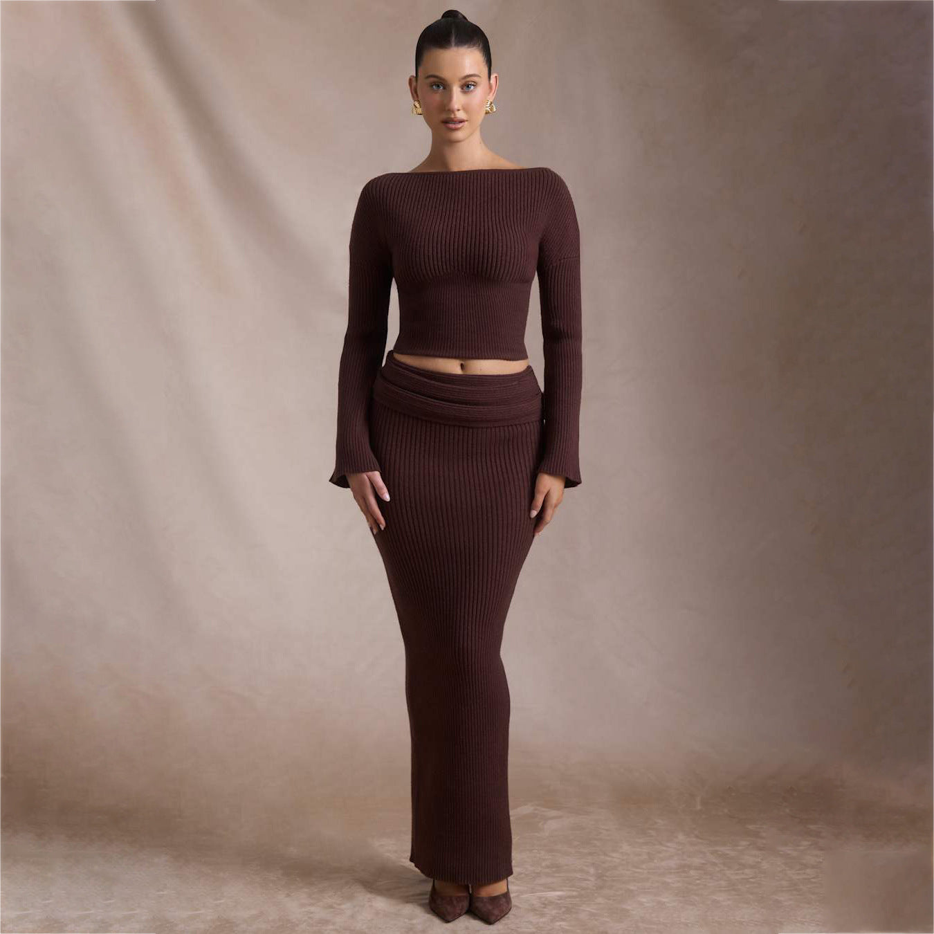 Damen Strickkleid Figurbetont Lässiger Bund