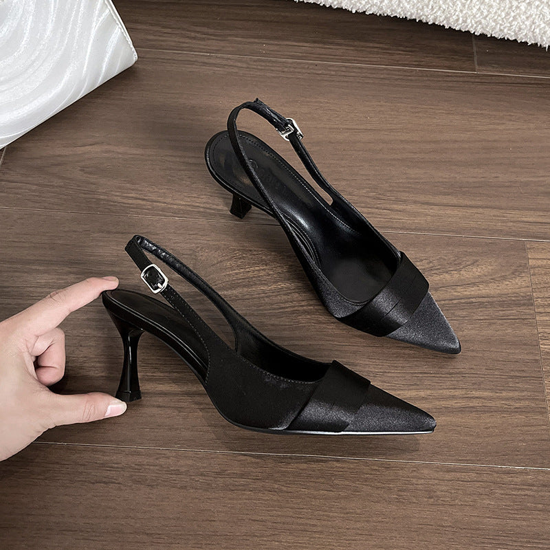 Damen Sling Pumps Satin Elegantes Design Hochhackig Eveloria