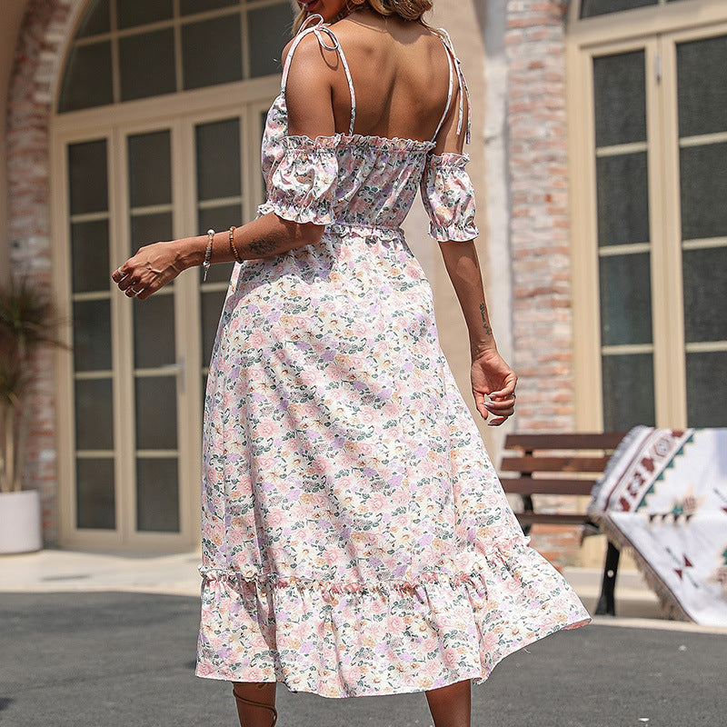 Damen Sommerkleid Rüschenärmel Floralmuster Eveloria