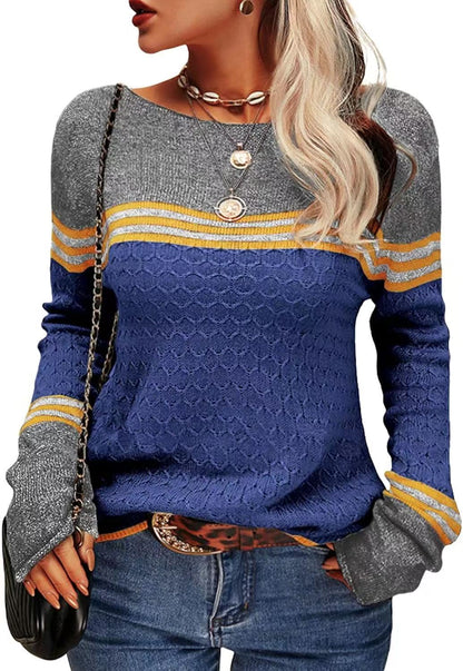 Damen Strickpullover Kontrastfarben Einzigartige Textur Grau
