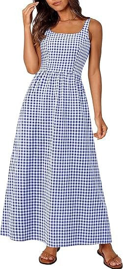 Damen Maxikleid Karomuster Elastisch