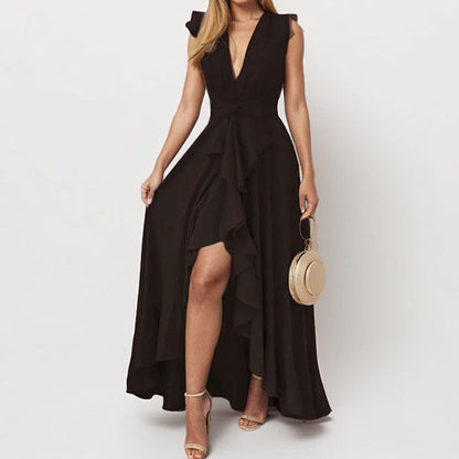 Damen Maxikleid Asymmetrischer Saum Rüschendetails