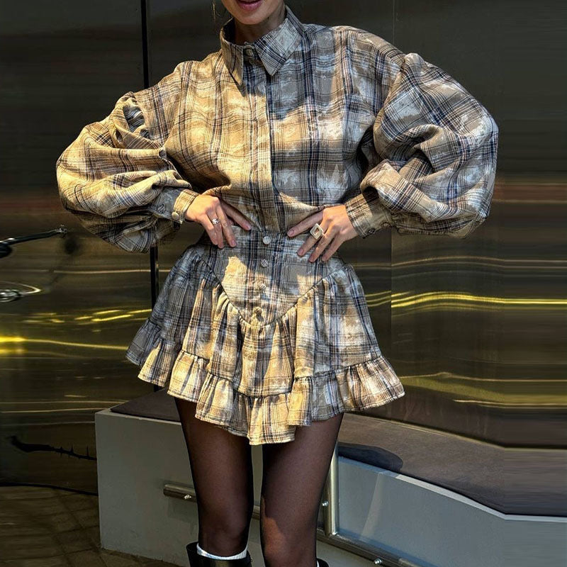 Damen Karokleid Rüschendetails Eveloria