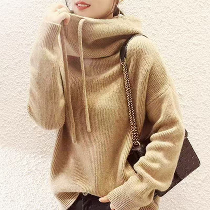 Damen Oversized Pullover Hochkragen Lässig Grau Eveloria