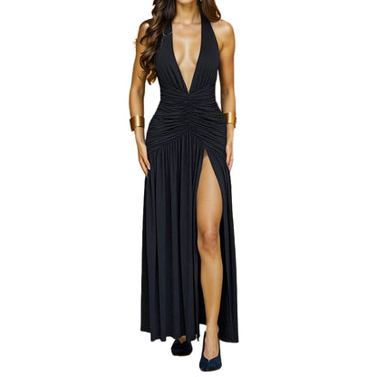 Damen Maxikleid V-Ausschnitt Drapiert Eveloria