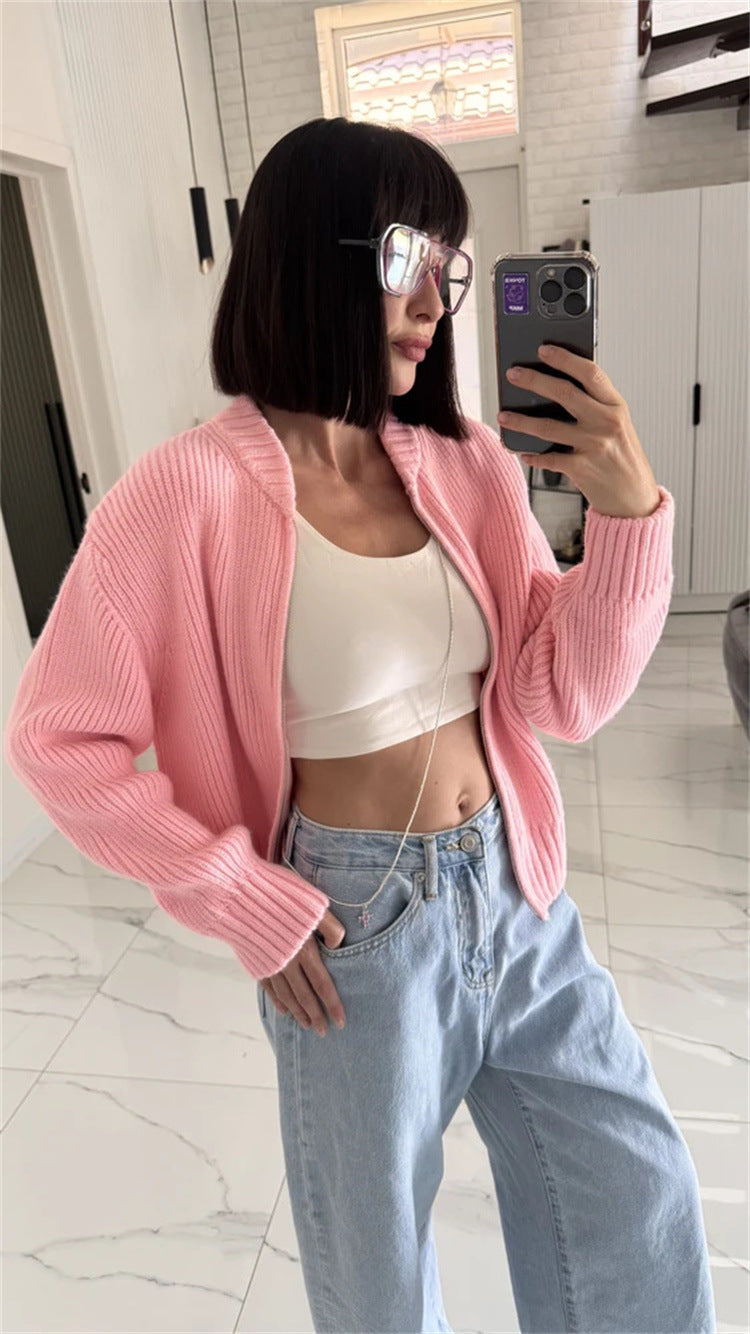Damen Strickpullover Lässig Reißverschluss Eveloria