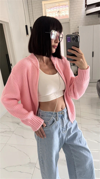 Damen Strickpullover Lässig Reißverschluss Eveloria