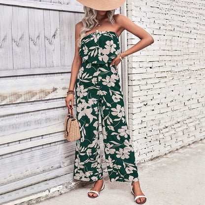Damen Jumpsuit Florale Rüschen Atmungsaktives Material Weiß