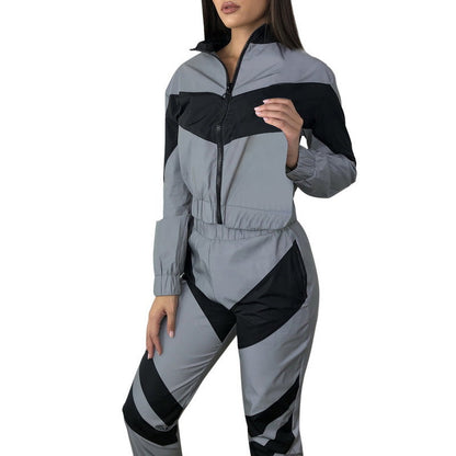Damen Sportanzug Elastischer Bund Farbblockdesign