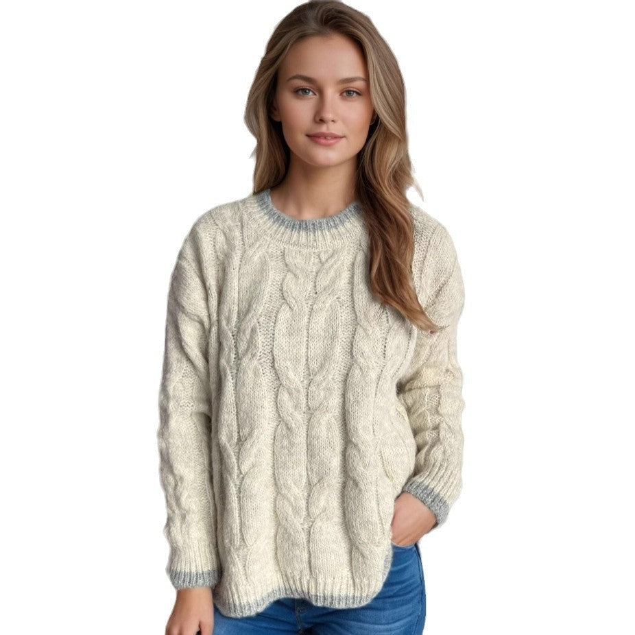 Damen Grobstrickpullover Zopfdesign Großzügig Eveloria