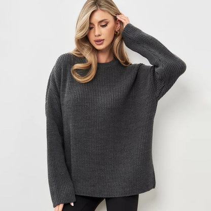 Damen Oversized Strickpullover Offene Ärmel Leicht Rippenmuster Beige