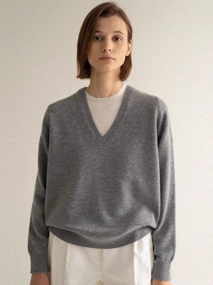 Damen Pullover V-Ausschnitt Weich Eveloria