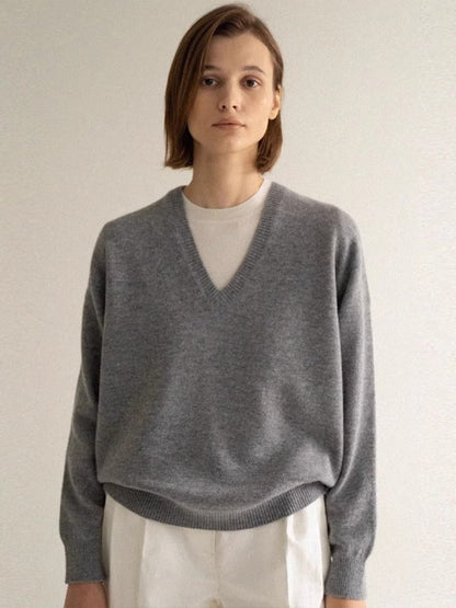 Damen Pullover V-Ausschnitt Weich Eveloria