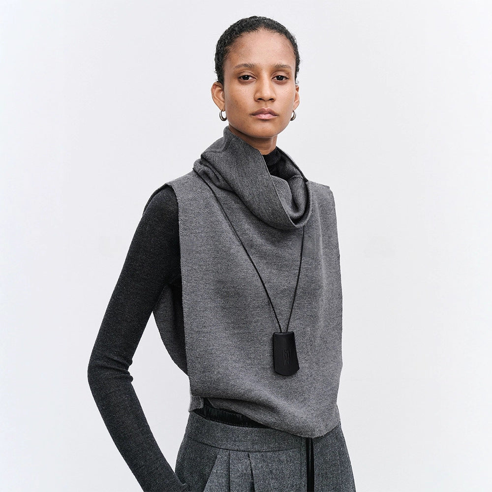 Damen Strickweste Lässig Hochgeschlagener Kragen Beige - Eveloria