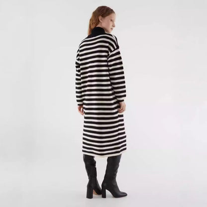 Damen Strickkleid Blockstreifenmuster Lässiger Schnitt