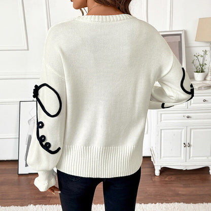 Damen Strickpullover Floral Hochkragen Beige