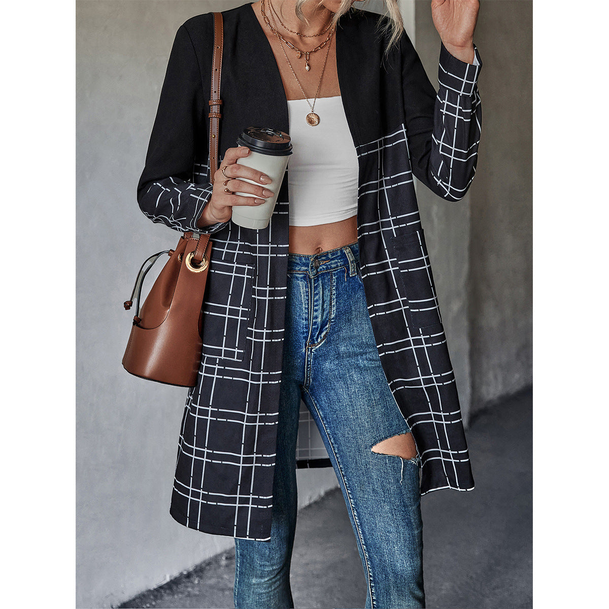 Damen Blazer Längs Karomuster Eveloria
