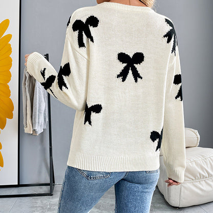 Damen Pullover Gestrickt Schleifenmuster Eveloria