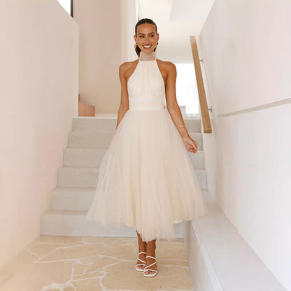 Damen Cocktailkleid Tüll Hochgeschlossen Eveloria