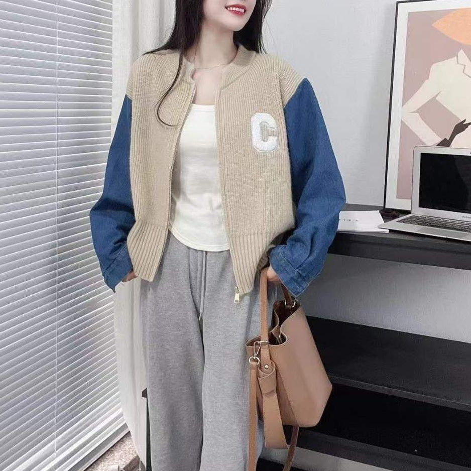 Damen Strickjacke Denim Ärmel Eveloria