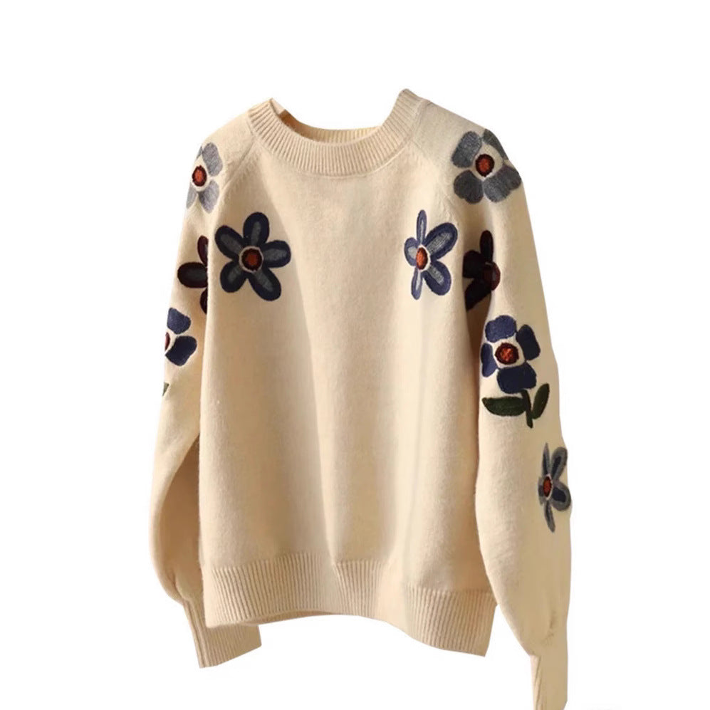 Damen Strickpullover Lässig Florales Design Eveloria