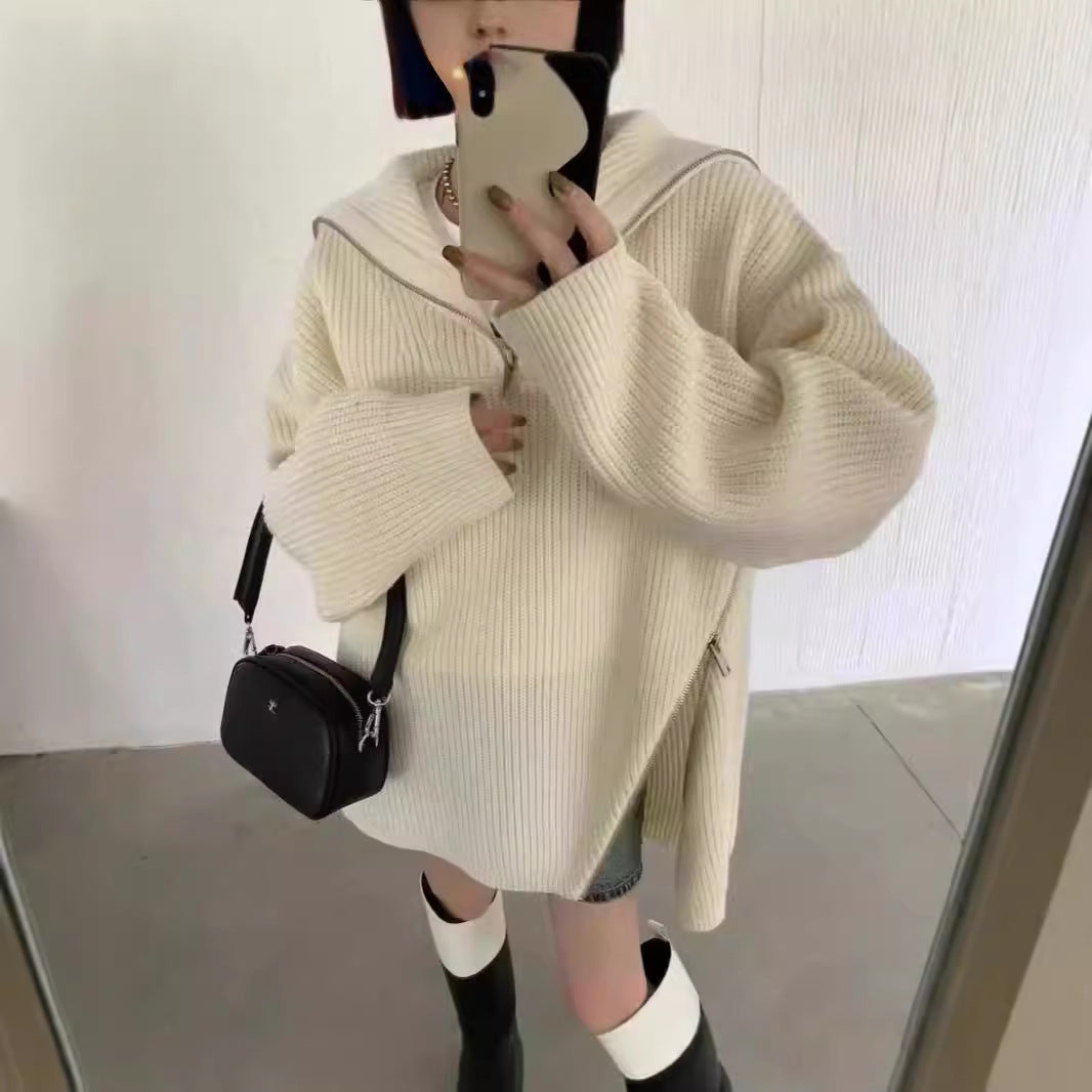 Damen Strickpullover Oversized mit Reißverschluss Eveloria