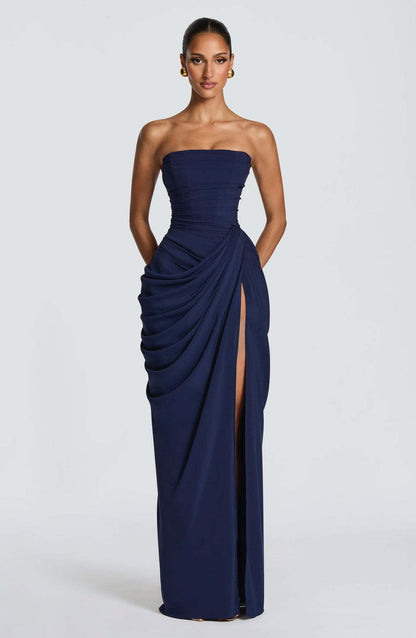 Damen Abendkleid Langarm Asymmetrisch Schlitz Eveloria