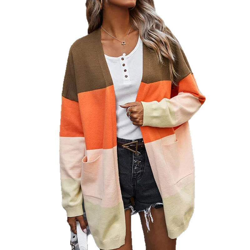 Damen Cardigan Farbblock-Design Taschen Eveloria
