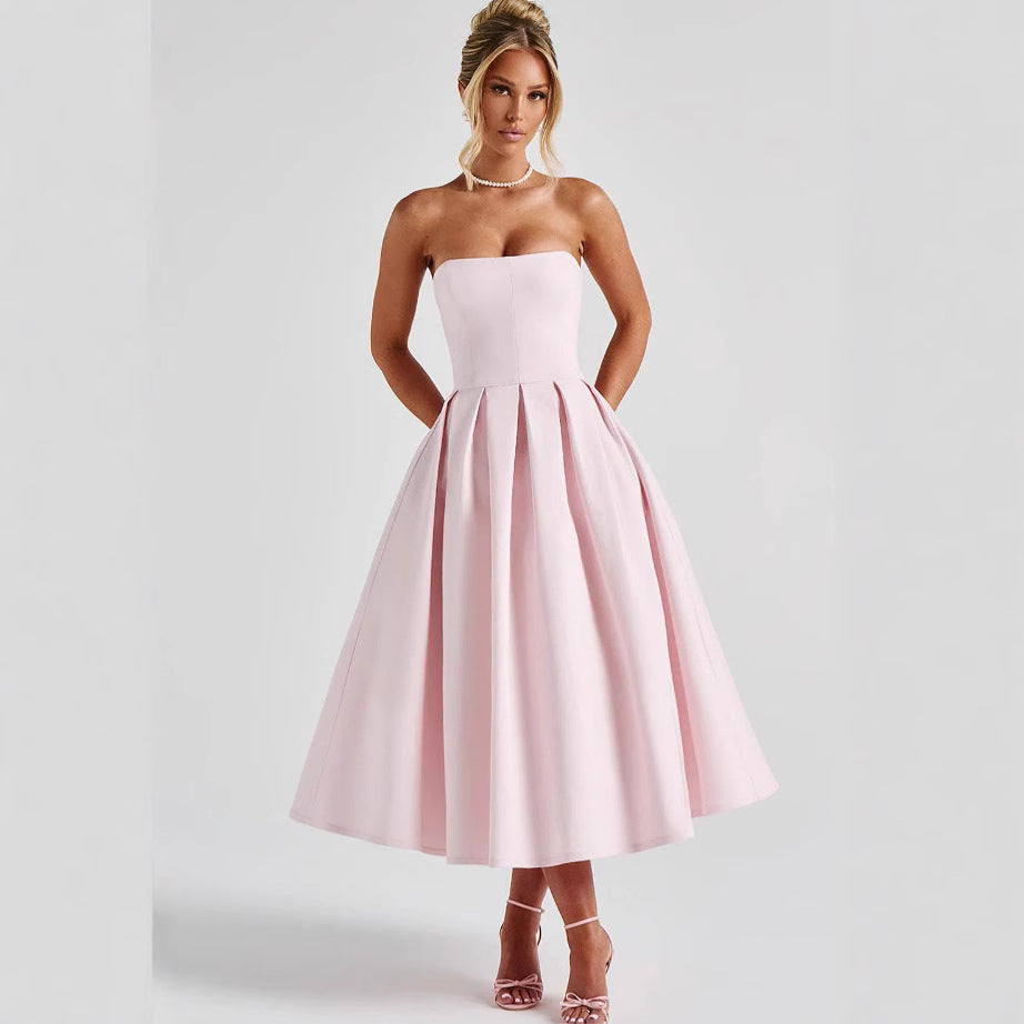 Damen Abendkleid A-Linie tiefes Dekolleté Plissee Eveloria