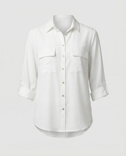 Damen Bluse Klassischer Schnitt Mit Taschen