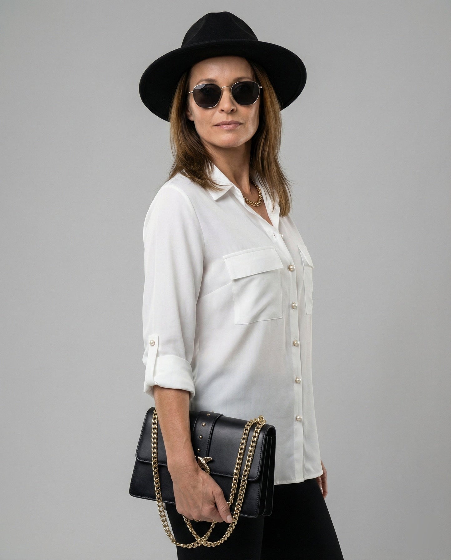 Damen Bluse Klassischer Schnitt Mit Taschen - Eveloria