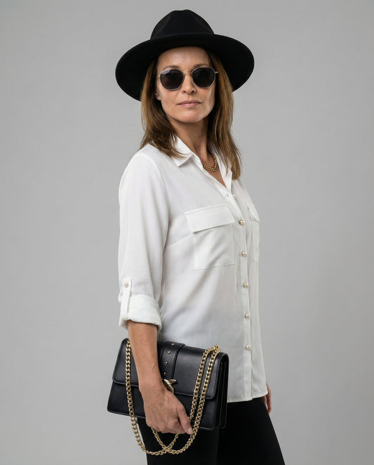 Damen Bluse Klassischer Schnitt Mit Taschen - Eveloria